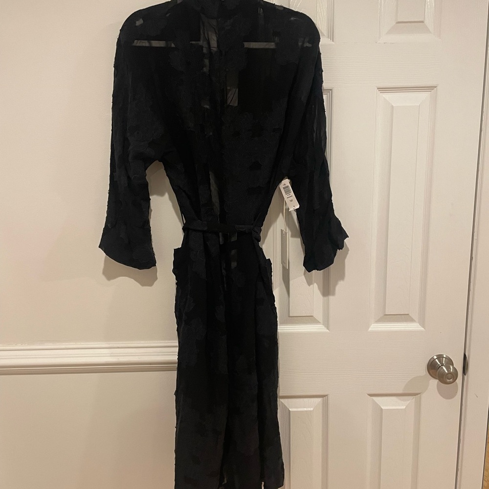 NWT Aritzia Wilfred Durante Jacket Kimono Black Silk Floral Lace Robe Duster - Picture 4 of 7